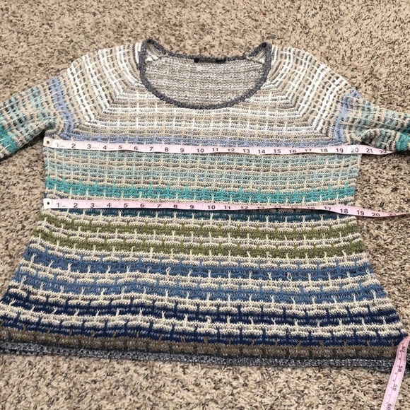 Nic + Zoe Sweater Size Large Gray Tan Blue Striped Linen Blend Pullover - Picture 8 of 10